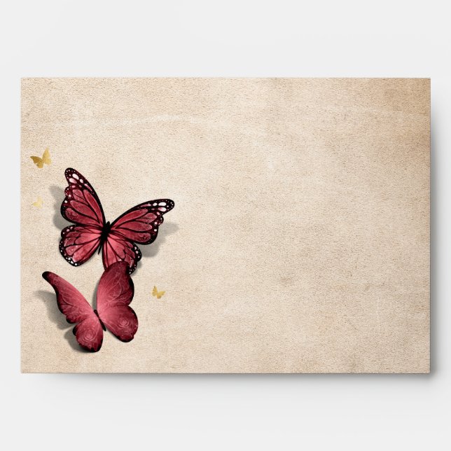 Enveloppe Elegant Gold et Butterfly Bourgogne Adresse de ret (Devant)