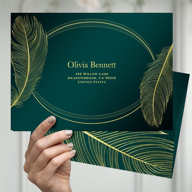 Enveloppe Elegant Gold Feather Envelope Design On Green Back (Créateur téléchargé)