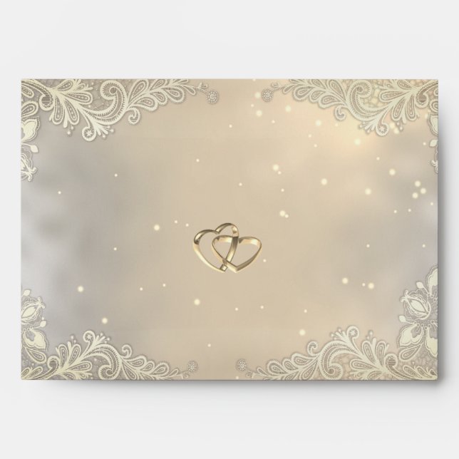 Enveloppe Elégant Gold Hearts Mariage dentelle (Devant)
