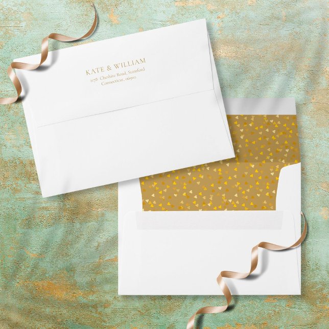 Enveloppe Elegant Gold Love Hearts Confetti Adresse de retou (Créateur téléchargé)