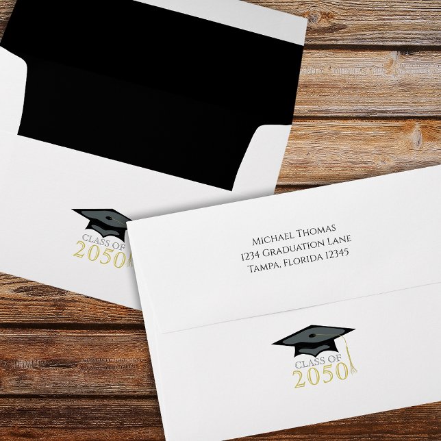 Enveloppe Élégant Graduation Classic Mortarboard Black Gold (Créateur téléchargé)