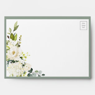 Enveloppe Elégant gris blanc vert vert floral Aquarelle Enve