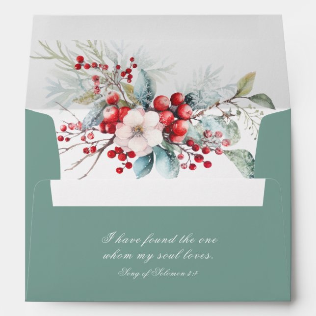 Enveloppe Élégant hiver Floral Mariage chrétien Sage Green (Dos (Bas))