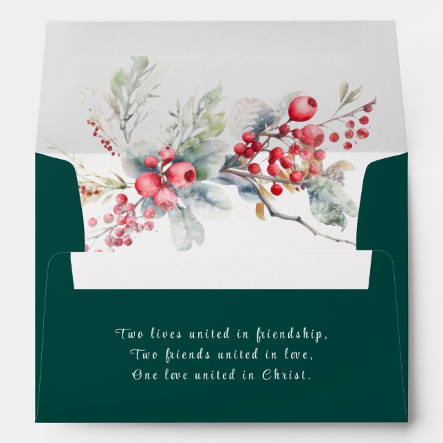 Enveloppe Élégant hiver Floral Mariage chrétien Vert foncé (Dos (Bas))