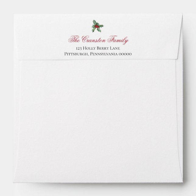Enveloppe Elegant Holly et Berries Motif Adresse de retour (Dos (Haut rabat))
