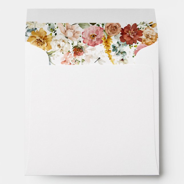 Enveloppe Elégant Jardin Fleurs Aquarelle Mariage Carré (Dos (Bas))