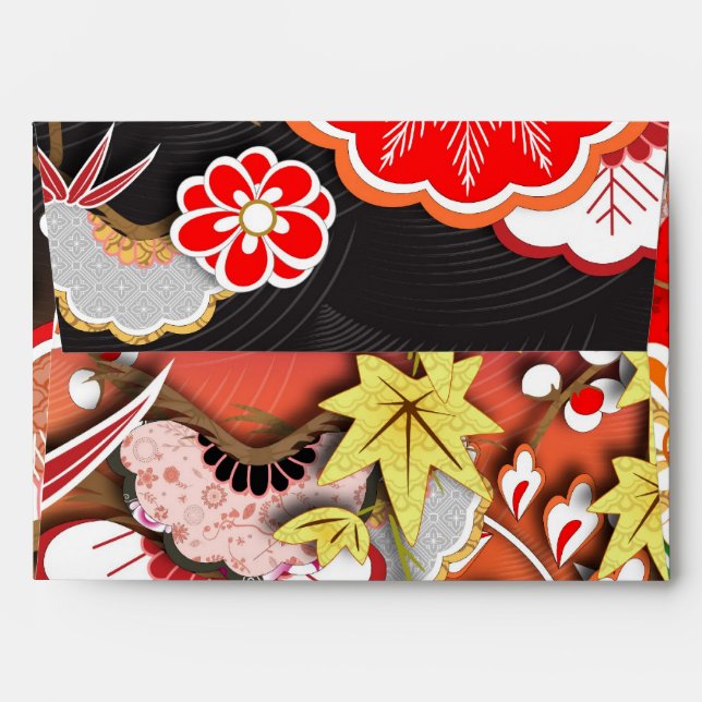 Enveloppe Élégant Kimono d'automne japonais (Dos (Haut rabat))