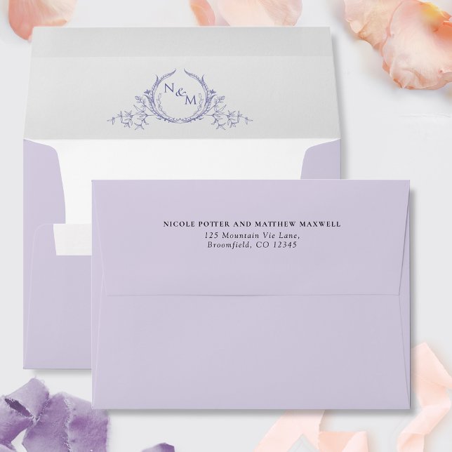 Enveloppe Élégant Lavande violet Mariage Monogramme (Créateur téléchargé)