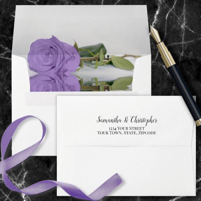Enveloppe Élégant Lavande violet reflétant Mariage Rose (Créateur téléchargé)