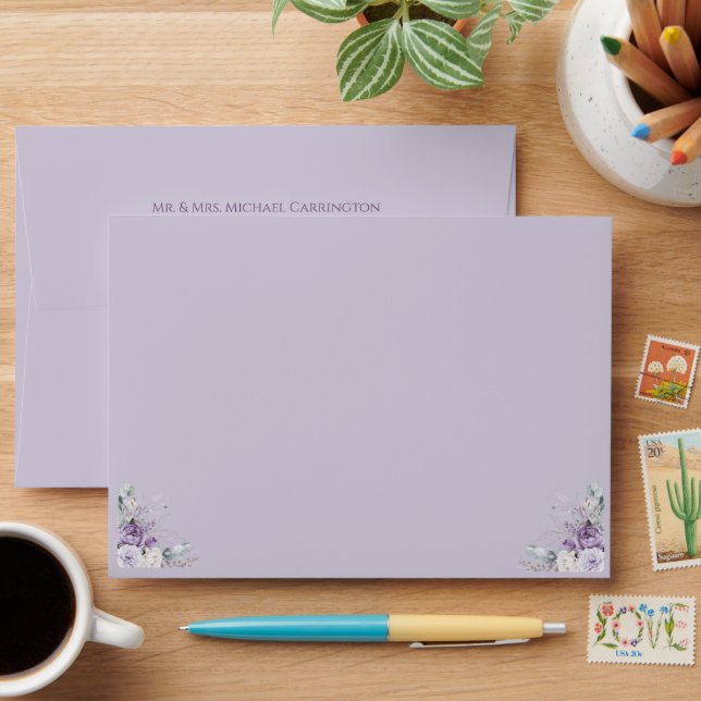 Enveloppe Elegant Lavender Self Addressed Floral Wedding (Desk)