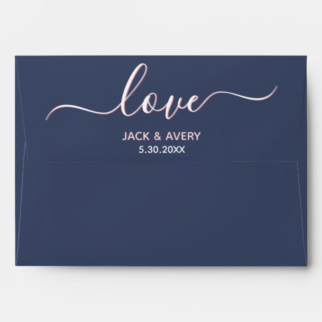 Enveloppe Élégant Love Script Marine bleu Texte personnalisé (Dos (Haut rabat))