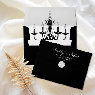 Enveloppe Élégant lustre noir Vieux mariage argent