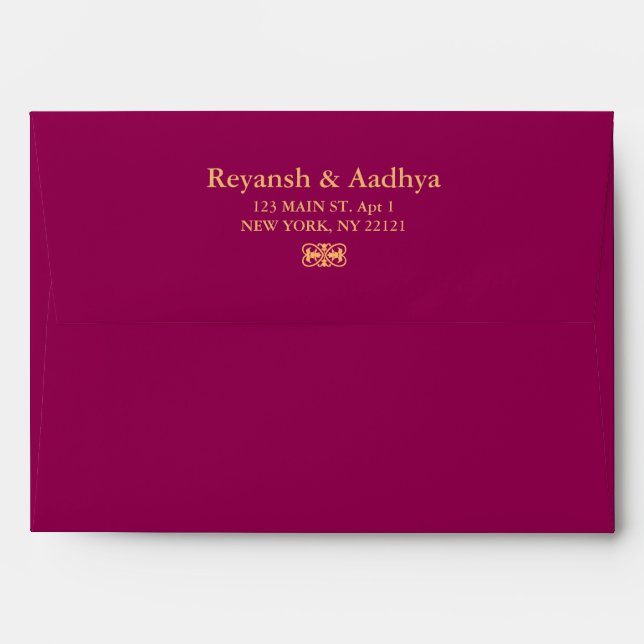 Enveloppe Élégant Magenta Gold Hindu Mandala Mariage indien (Dos (Haut rabat))