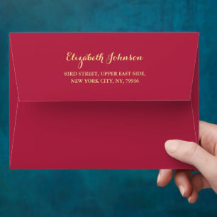 Enveloppe Élégant Magenta Gold Script Nom Adresse de retour