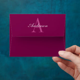 Enveloppe Élégant Magenta Rouge, rose & blanc Nom & Monogram