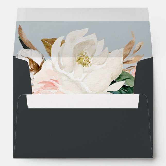 Enveloppe Élégant Magnolia | Faire-part de mariage noir (Dos (Bas))