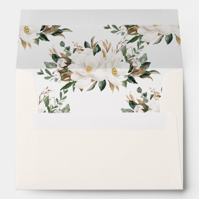 Enveloppe Élégant Magnolia ivoire Flore Mariage A7 (Dos (Bas))