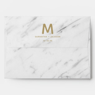 Enveloppe Élégant Marbre blanc et or Mariage à huile Monogra