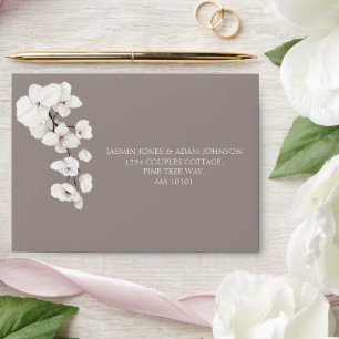 Enveloppe Élégant Mariage blanc gris orchidée