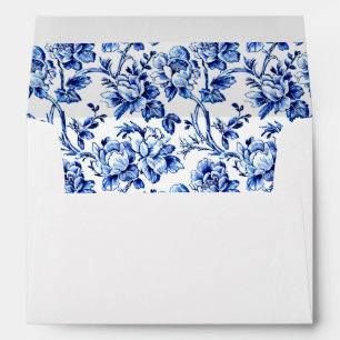 Enveloppe Elégant Mariage bleu et blanc en toile florale