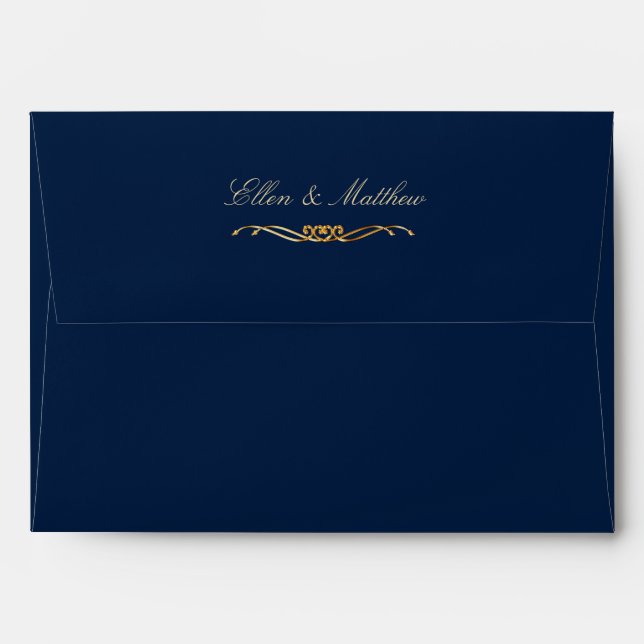 Enveloppe Elégant Mariage bleu et or de la marine (Dos (Haut rabat))
