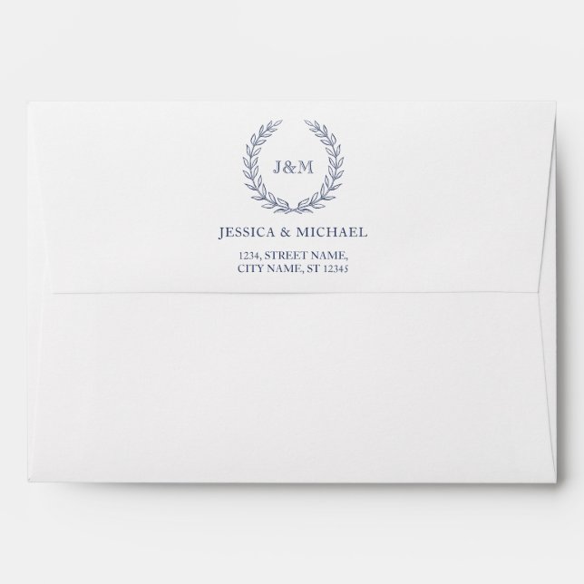 Enveloppe Élégant Mariage bleu marine (Dos (Haut rabat))