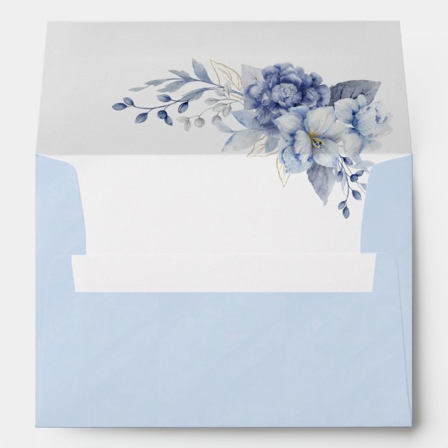 Enveloppe Élégant Mariage d'accentuation en or floral bleu e (Dos (Bas))