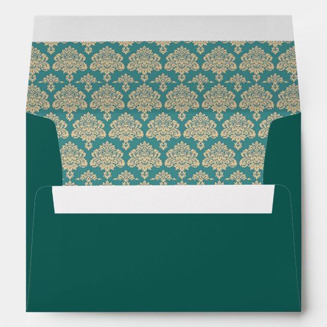 Enveloppe Élégant Mariage damassé Turquoise (Dos (Bas))