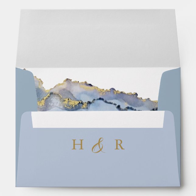 Enveloppe Elégant Mariage d'aquarelle bleu Dusty (Dos (Bas))