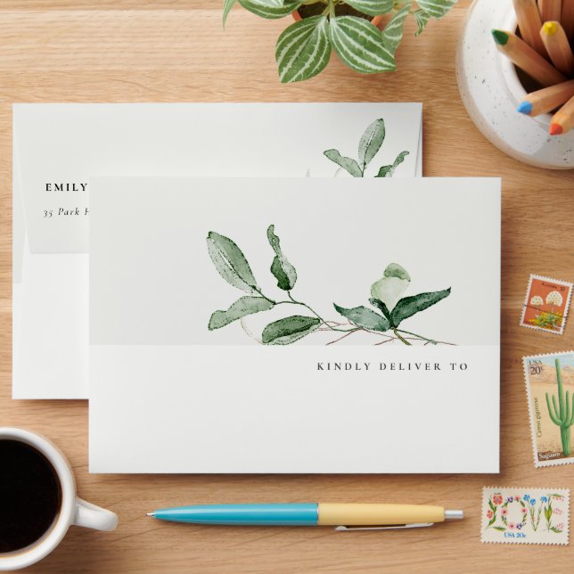 Enveloppe Élégant Mariage d'aquarelle de feuillage botanique (Desk)