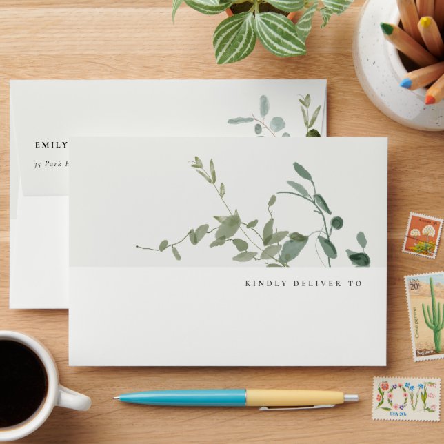 Enveloppe Elégant Mariage d'aquarelle d'Eucalyptus Botanique (Desk)