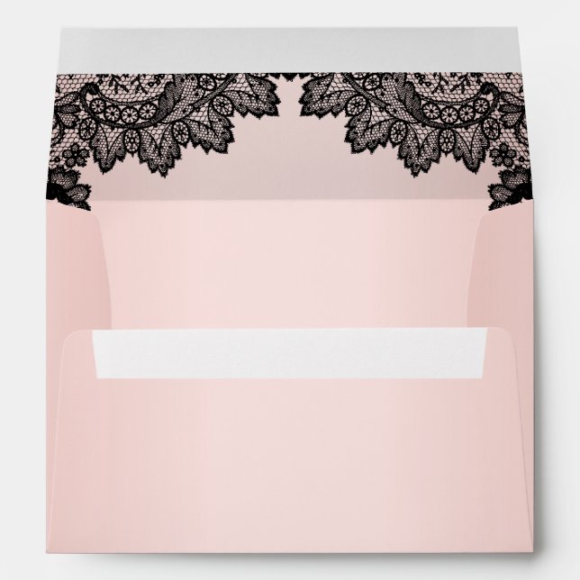 Enveloppe Élégant Mariage de dentelle florale noir et blanc (Dos (Bas))