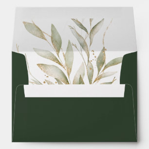 Enveloppe Élégant Mariage de feuille d'or verte