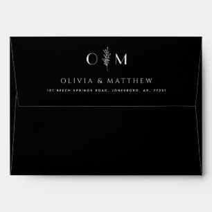 Enveloppe Élégant Mariage de fleurs noires   Forme minimalis