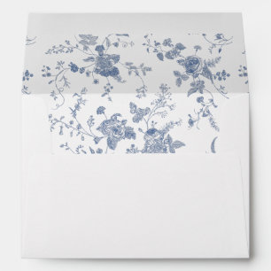 Enveloppe Élégant Mariage de Floral Bleu Victorien Français