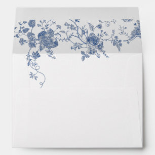 Enveloppe Élégant Mariage de Floral Bleu Victorien Français
