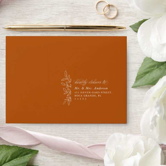 Enveloppe Élégant Mariage de la feuille Boho Burnt Orange Mi (Wedding)