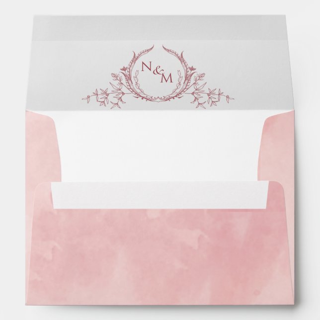 Enveloppe Élégant Mariage de monogramme couleur rose pâle (Dos (Bas))