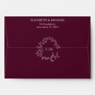 Enveloppe Élégant Mariage de monogramme de crête feuillue bo