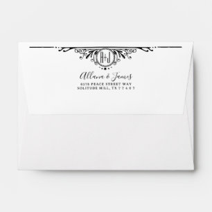 Enveloppe Élégant Mariage de monogramme noir et blanc