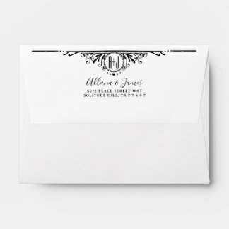 Enveloppe Élégant Mariage de monogramme noir et blanc
