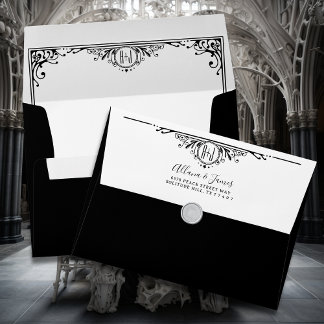 Enveloppe Élégant Mariage de monogramme noir et blanc