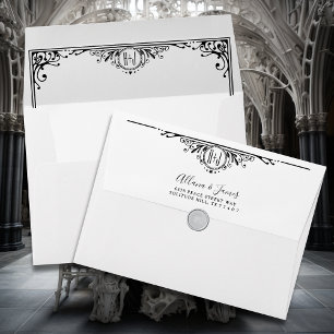 Enveloppe Élégant Mariage de monogramme noir et blanc
