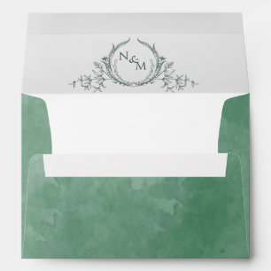 Enveloppe Élégant Mariage de monogramme vert d'aquarelle