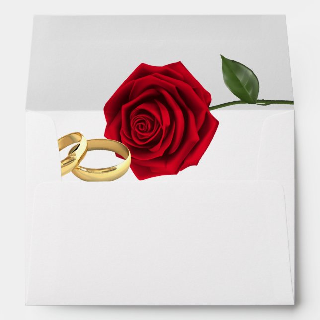 Enveloppe Élégant Mariage de roses et anneaux rouges (Dos (Bas))