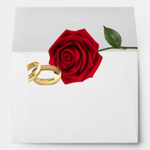 Enveloppe Élégant Mariage de roses et anneaux rouges
