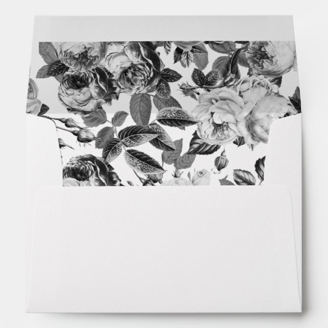 Enveloppe Élégant Mariage de Roses Noir et Blanc (Dos (Bas))