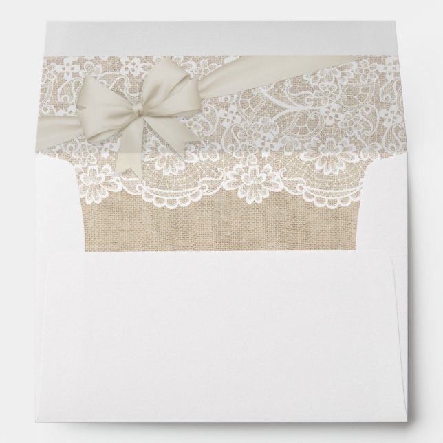 Enveloppe Élégant Mariage de ruban en dentelle en ivoire chi (Dos (Bas))