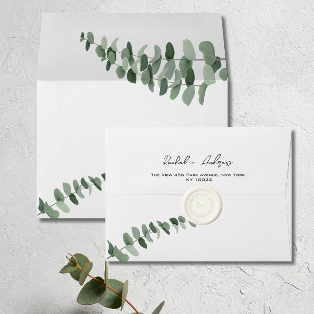 Enveloppe Élégant Mariage de typographie Eucalyptus (Créateur téléchargé)