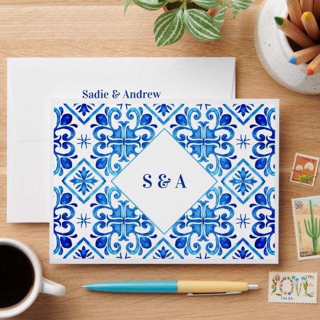 Enveloppe Élégant Mariage des initiales italiennes (Desk)